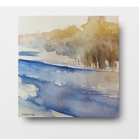 Pejzaż-akwarela formatu 15/15 cm. 