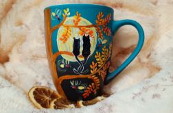 Romantyczna kocia noc ze świetlikami pełnia księżyca malowany ręcznie