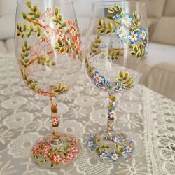 Moda Para! Dwa kieliszki do wina 280 ml. ręcznie malowane