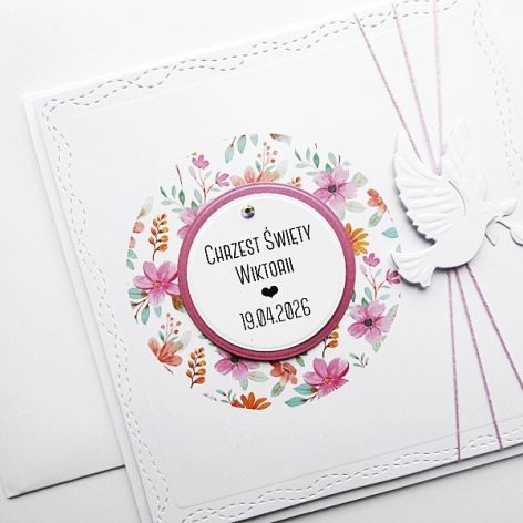 Kartka na Chrzest z gołębicą minimalistyczna