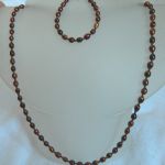 Brązowe perły naturalne, naszyjnik i bransoletka z pereł, komplet - 