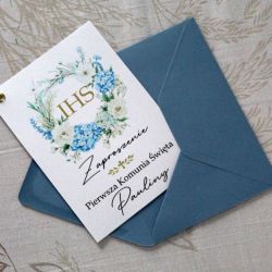 Zaproszenie na I Komunię Świętą - Hortensje