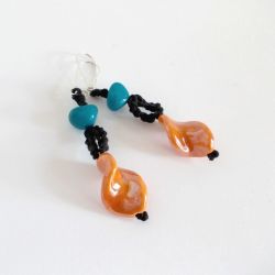 Wiszące kolczyki ceramiczne - pomarańczowy z turkusem