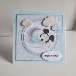Kartka na urodziny Myszka Miki na chmurce