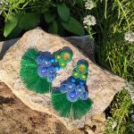 Keilani - zielono niebieskie, długie kolczyki sutasz  - Biżuteria rękodziało na prezent dla kobiety