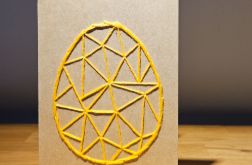 Kartka Wielkanocna - ręcznie haftowana - Pisanka żółta