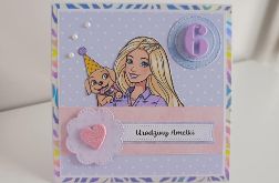 Personalizowana kartka urodzinowa Barbie z pieskiem
