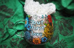 Ręcznie malowany szklany kubek LOVE blue