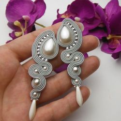 Soutache sutasz kolczyki siwe srebrne szare
