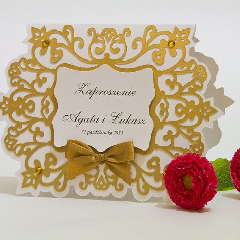 Zaproszenie na ślub z ornamentem kolor złoty