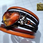 Vintage - bransoleta z żywicy i rzemieni - 