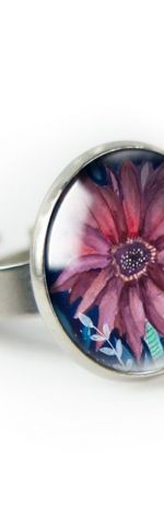 Violet flower pierścionek z ilustracją