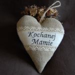 Rustykalne, lniane serce "Kochanej Mamie" - 