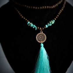 Naszyjnik BOHO  z turkusowym chwostem