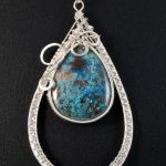 Srebrny wisior z azurytem wire wrapped - Sterling Silver pendant with natural Azurite gift for her gift for mom perfect present / wire wrapped /without chain/ artisan handcrafted