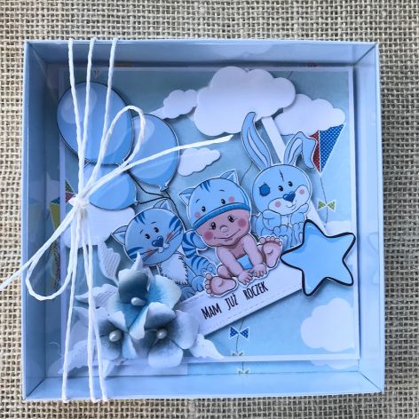 112- kartka na roczek w pudełku dla chłopczyka