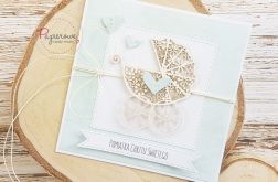 Kartka na chrzest z wózkiem dla chłopca