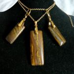 Brązowe Tygrysie Oko - elegancki zestaw biżuterii w złocie - 