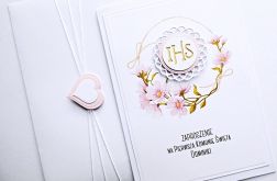 Zaproszenie komunijne różowe Hostia handmade