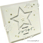 Kartka świąteczna biała ośnieżona gwiazdka - Zimowa kartka ręcznie robiona Boże Narodzenie