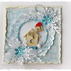 Kartka świąteczna z ptaszkiem i budką