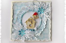 Kartka świąteczna z ptaszkiem i budką