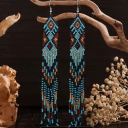 Kolczyki z koralików Bardzo Długie indiańskie BOHO chwosty czarne turkusowe