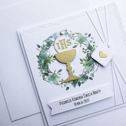 Wyjątkowa kartka na Komunię z wiankiem 