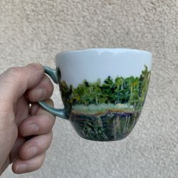 Porcelanowa filiżanka ręcznie malowana Leśny pejzaż 