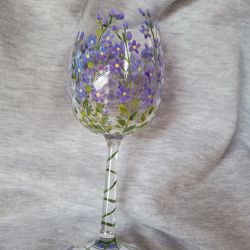 Ręcznie malowany kieliszek do wina i soku niezapominajki 280 ml.