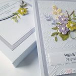 Kartka ŚLUBNA fioletowo-żółta - Fioletowo-żółta kartka na ślub w pudełku