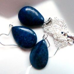 Lapis Lazuli, wisiorek i kolczyki łezki, zestaw biżuterii