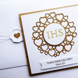 Prosta kartka na Komunię z sercami handmade