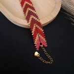 Koralikowa Bransoletka "Red Chevron" - bransoletka - czerwień, brąz i złoto