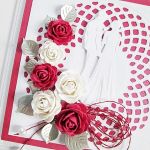 Kartka W DNIU ŚLUBU biało-malinowa - Biało-malinowa Pamiątka Ślubu z różami