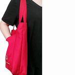 Duża bawełniana torba z kieszenią i haftem  - arlekin - czerwona torba arlekin