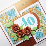 Kartka ROCZNICOWA z miedzianymi różami - Miedziano-turkusowa kartka na rocznicę z różami