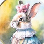 Obrazek okrągły - portret - Królewna Króliczek - Masz w domu puste ściany? Szukasz pomysł na ich udekorowanie? A może wybierasz się do wnuczki czy innej dziewczynki i szukasz ciekawego drobiazgu? Oto nasza grafika z królewną Króliczkiem Obrazek został przeniesiony na okrągłą deseczkę z mdf, pięknie frez
