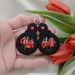 Sutasz duże kolczyki maki makowe soutache