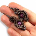 Agat, miedziane kolczyki z agatem fiolet - kolczyki evil eye z agatem