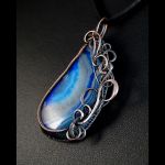 Miedziany wisior z agatem niebiesko białym - Pendant with druzy Agate gift for her gift for mom / patinated copper wire /without chain/ jewellery for women / gift for mom