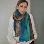 SZALIK WEŁNIANY CIEPŁY ZIMOWY TURKUS Z BRĄZEM - Szal jedwabny