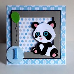 Kartka na Roczek dla dziewczynki miś panda 2