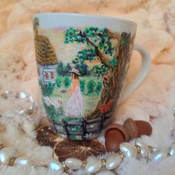 Wiejskie klimaty Wiejski kubek z gąskami ręcznie malowany 300 ml.