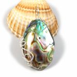 Srebrny wisior z muszlą Abalone wire wrapped - srebrny wisiorek wire wrapped