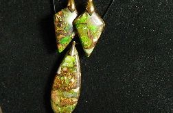 Jaspis zielony i złoty piryt - zestaw biżuterii