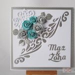 Kartka MĄŻ & ŻONA srebrzysto-turkusowa - Kartka ślubna z szaro-turkusowymi różami