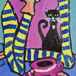 obraz olejny urlop na stole kocie wczasy - 