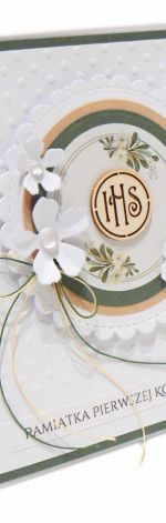Pamiątka I Komunii Świętej - wianek białe kwiaty kropki