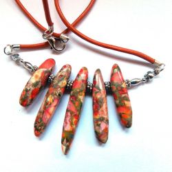 Pomarańczowy jaspis cętkowany, naszyjnik, kolia, wisior